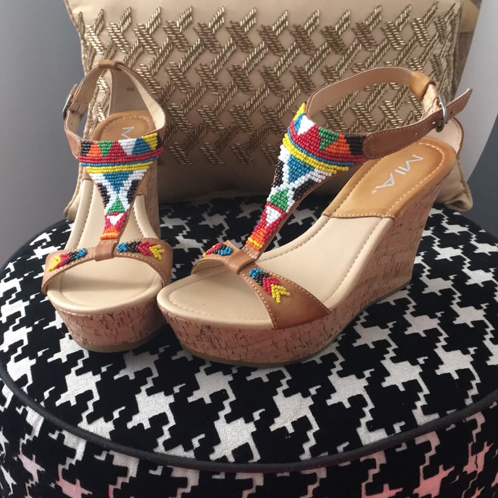 Beaded wedge sandals